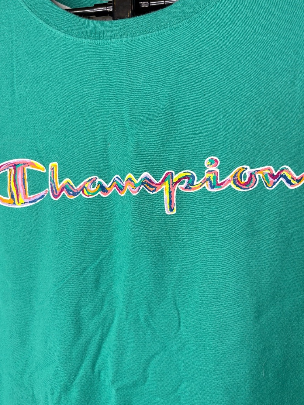 Champion Women's Green w/Multi-Colored Script Graphic Logo T-Shirt Size  3X